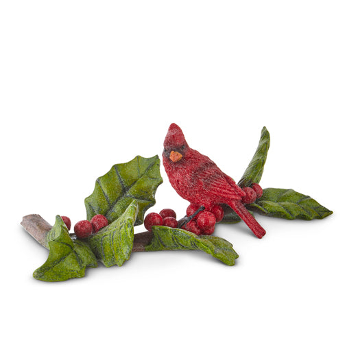 Cardinal Sitting on Holly Branch Decor | Cornell's Country Store