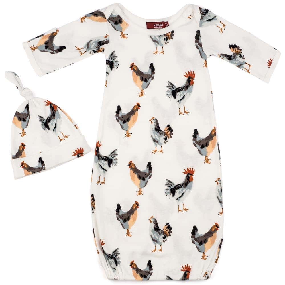 Milkbarn Chicken Newborn Gown & Hat Set | Cornell's Country Store