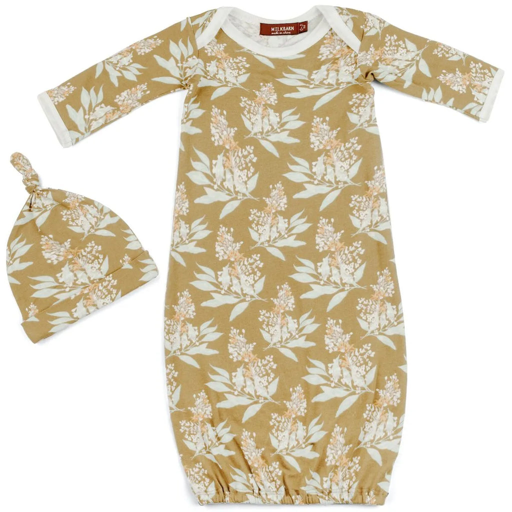 Milkbarn Gold Floral Cotton Gown & Hat Set | Cornell's Country Store
