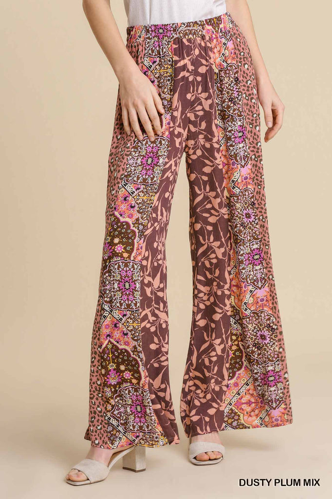 Floral Print Dusty Plum Wide Leg Pants | Cornell's Country Store