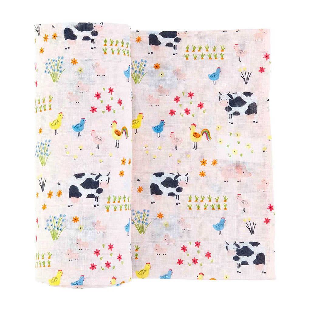 Mud Pie Pink Farm Print Swaddle | Cornell's Country Store