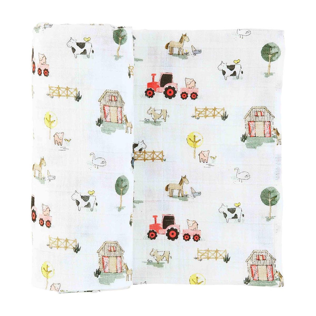 Mud Pie White Farm Print Swaddle | Cornell's Country Store