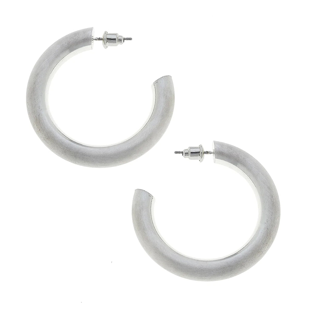 Arabella Hoop Earrings in Silver Satin | Cornell's Country Store