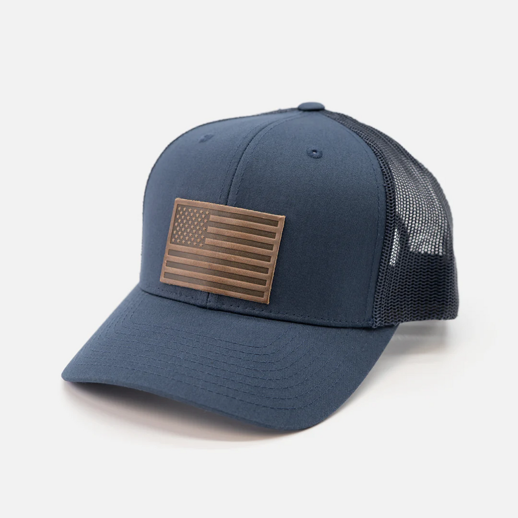 American Flag Leather Patch Cap - Navy | Cornell's Country Store