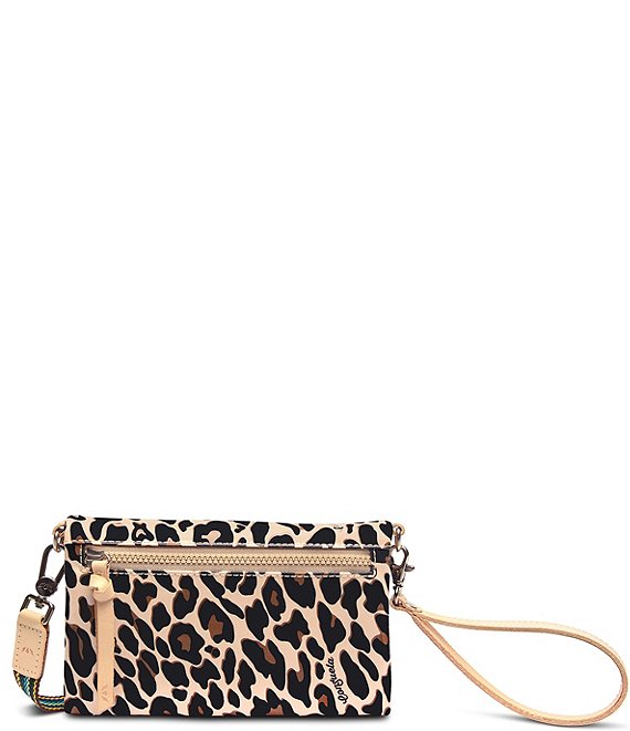 Consuela Mona Leopard Uptown Crossbody with three zip compartments and crossbody strap