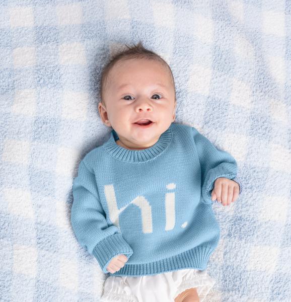 Hi Baby Boy Sweater – 100% Cotton Knit Sweater for Babies 6–12 Months