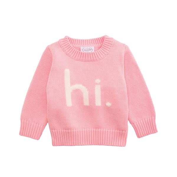 Hi Baby Girl Sweater – 100% cotton knit sweater for babies aged 6 to 12 months

