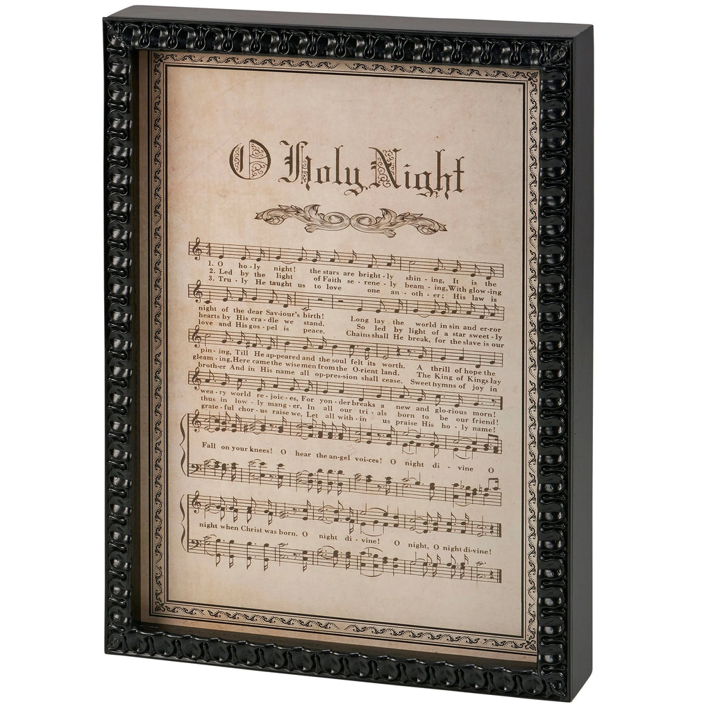 O Holy Night vintage sheet music inset box sign with black resin frame