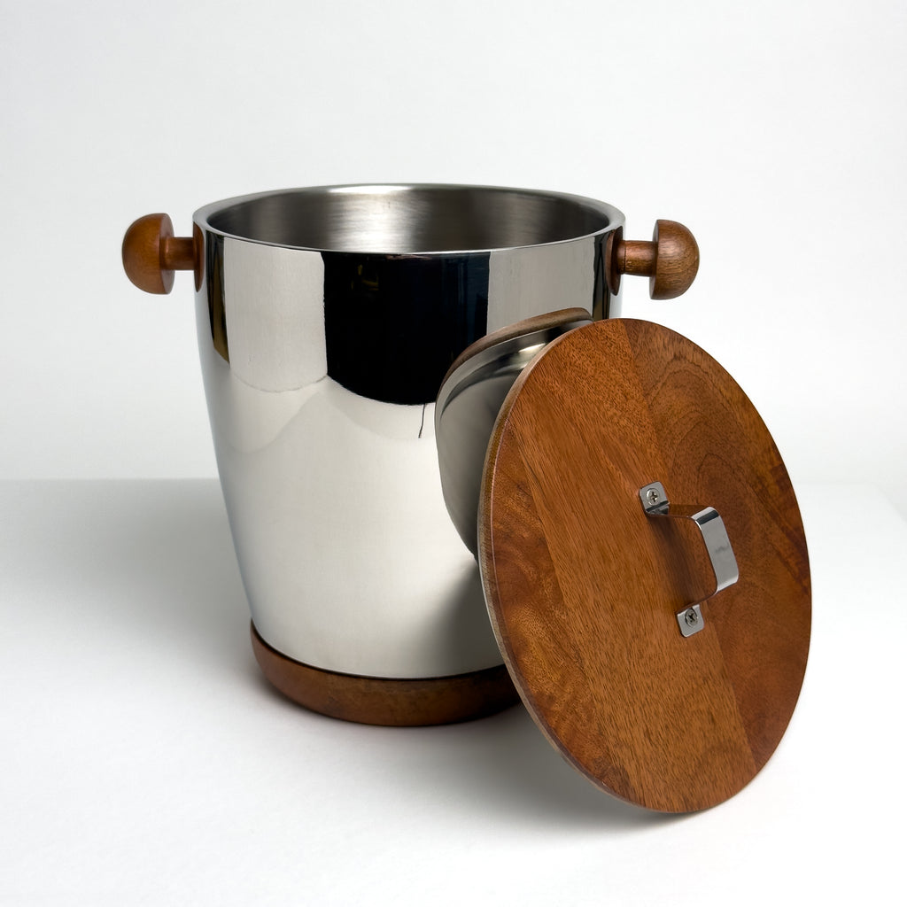 Polished Aluminum Ice Bucket w/Wood | Cornell's Country Store