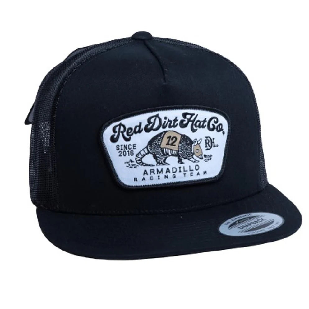 Red Dirt Hat Co. Dos Armadillo Black Cap with armadillo racing patch