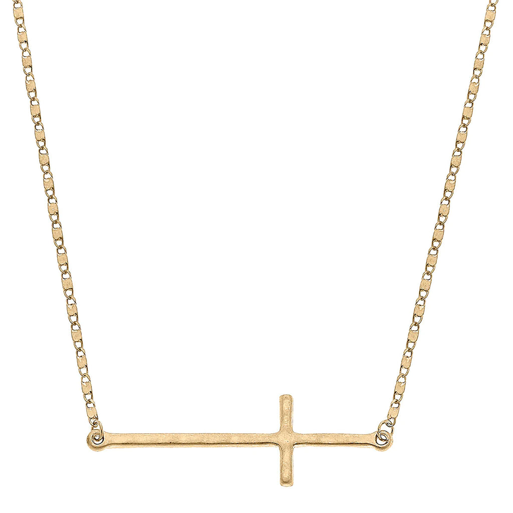 Carmi Cross Necklace in Worn Gold | Cornell's Country Store