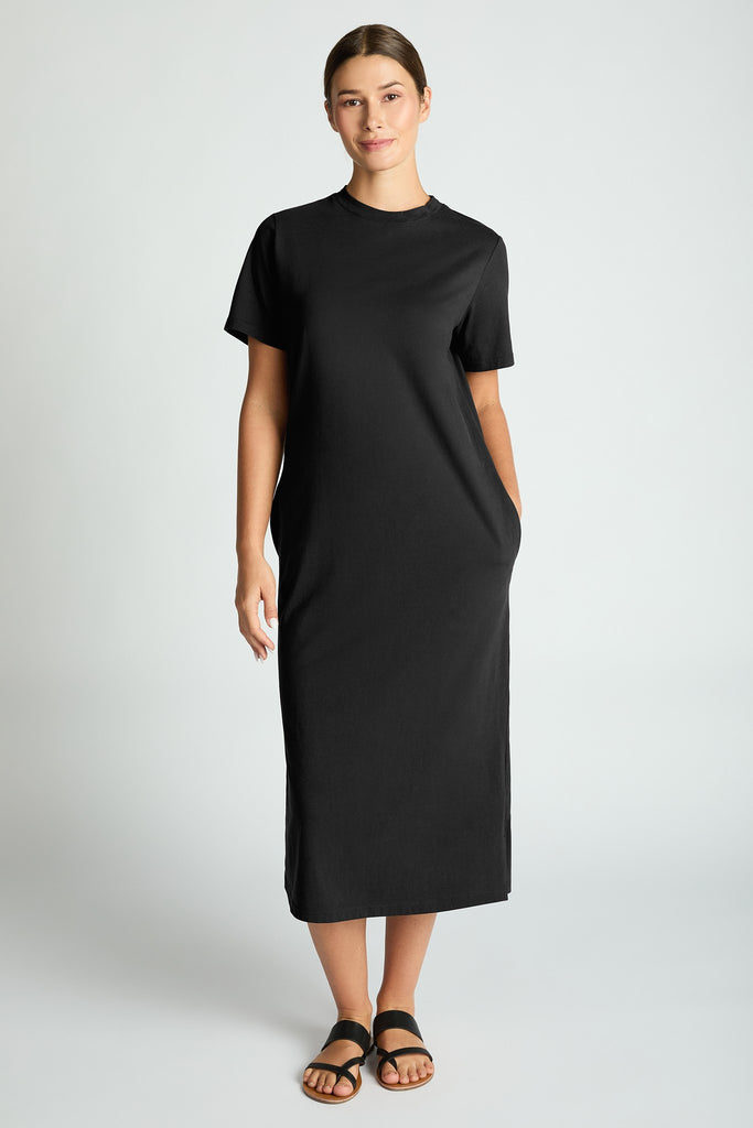 cotton midi t-shirt dress The Ribbed Midi T-Shirt Dress Black Olive & Tuesday