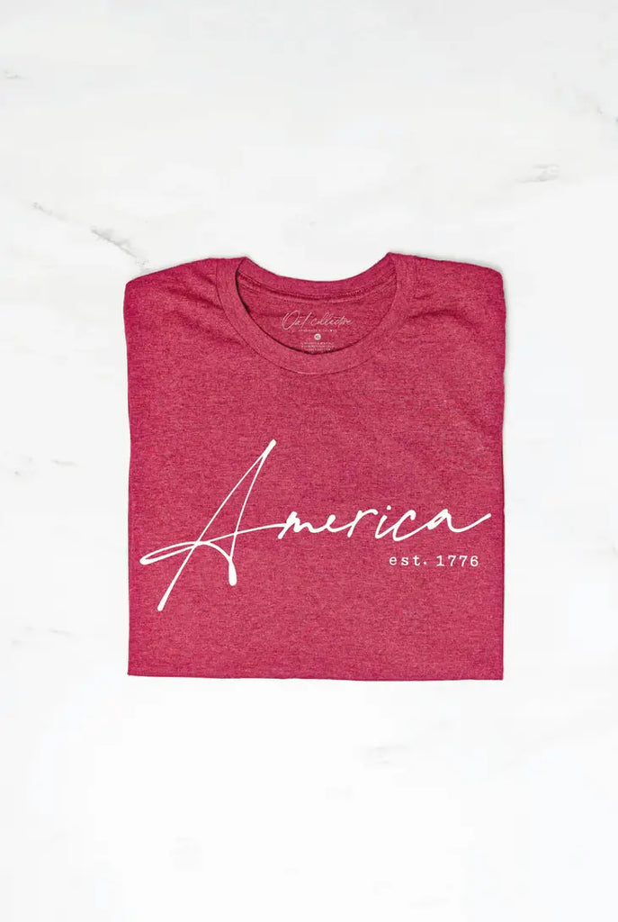 America Est. 1776 Heather Red Tee Shirt | Cornell's Country Store
