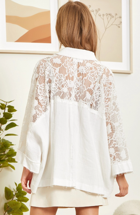 Ivory Lace & Linen Top | Cornell's Country Store