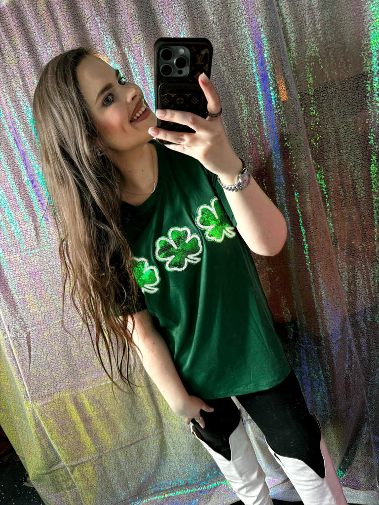 Sequin Green Shamrock Tee | Cornell's Country Store