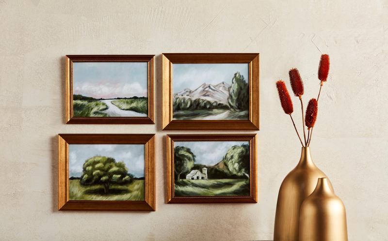 Framed barn landscape canvas with rustic countryside scene – 9.75" x 12.5" wall art

