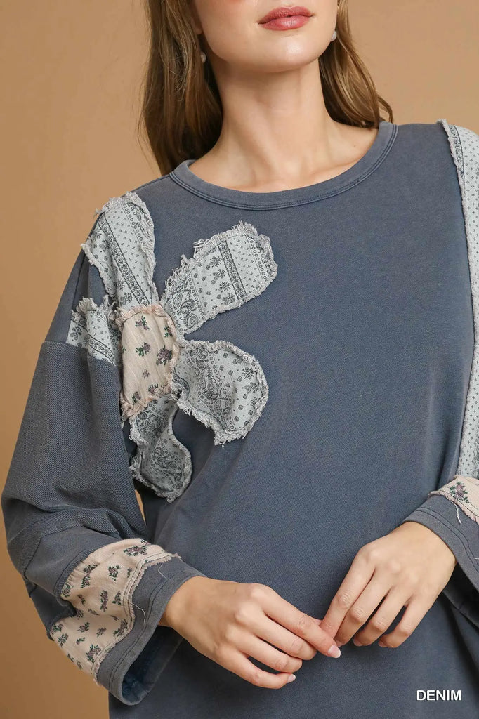 Back view of relaxed fit French Terry Pullover with wide sleeves