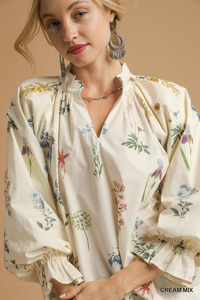 Side view showing balloon sleeves with ruffled cuffs