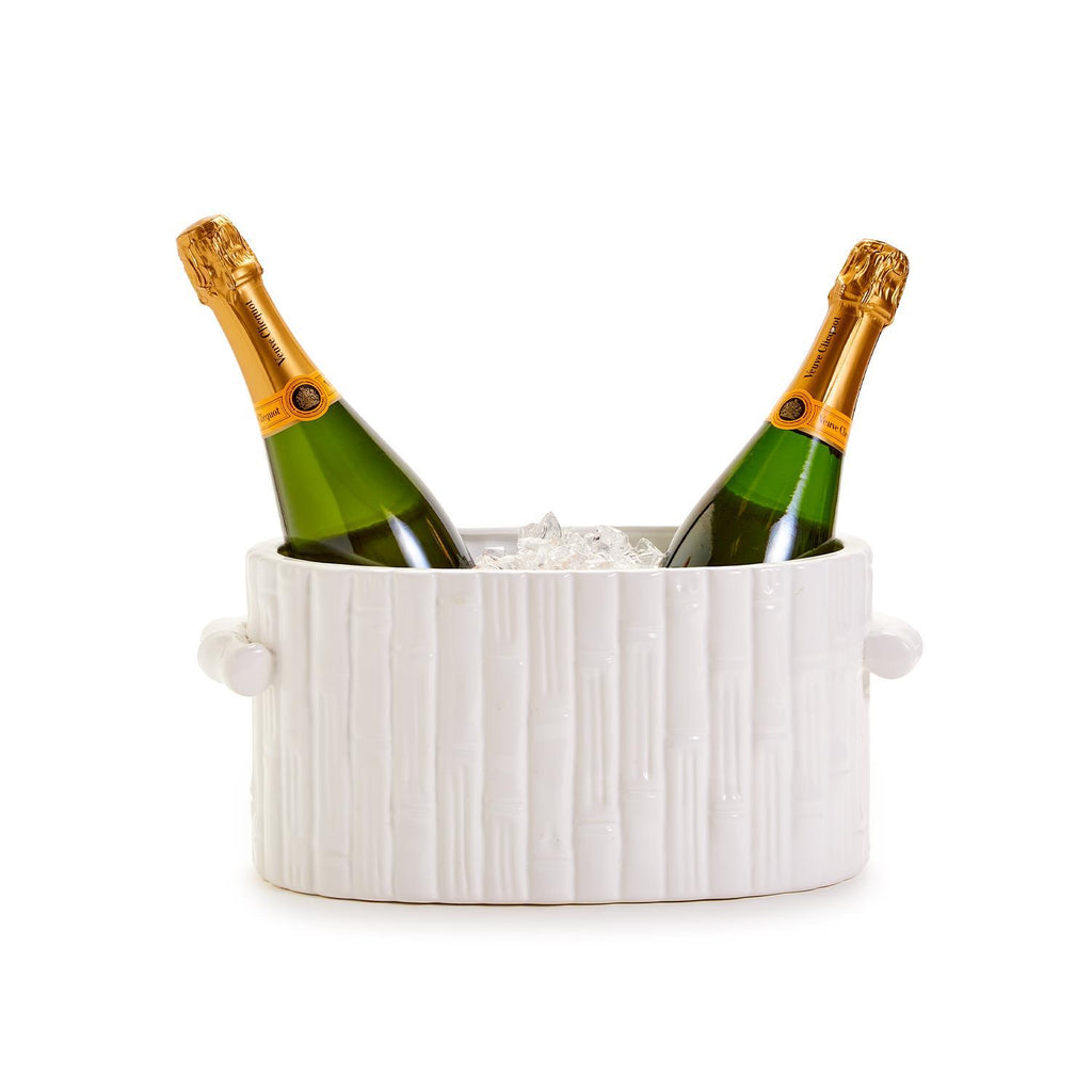 Faux bamboo ceramic tub styled as champagne ice bucket
