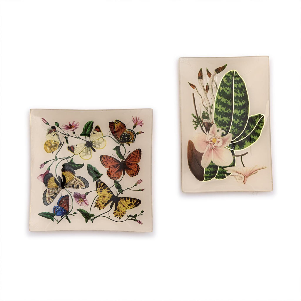 Butterfly and Botanical Glass Trinket Tray - Add Elegance to any space