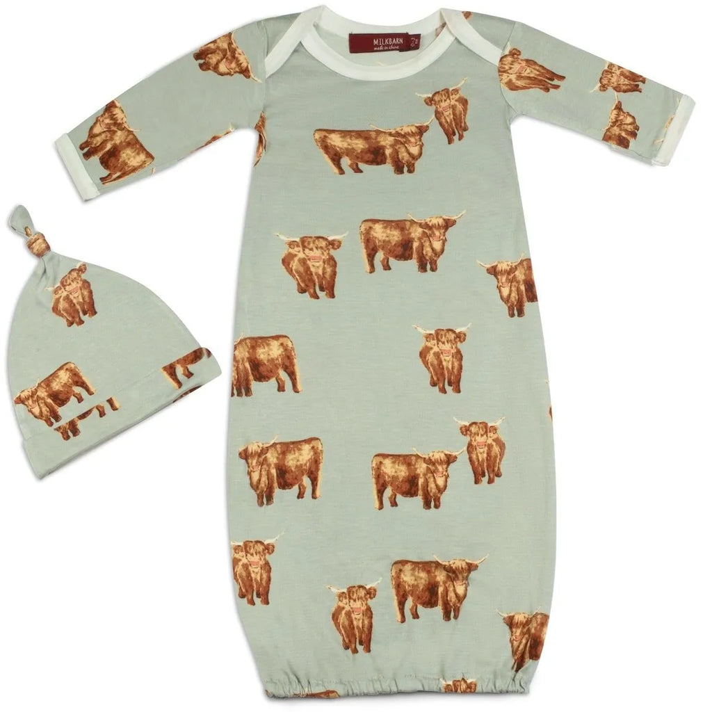 Milkbarn Highland Cow Newborn Gown & Hat Set | Cornell's Country Store