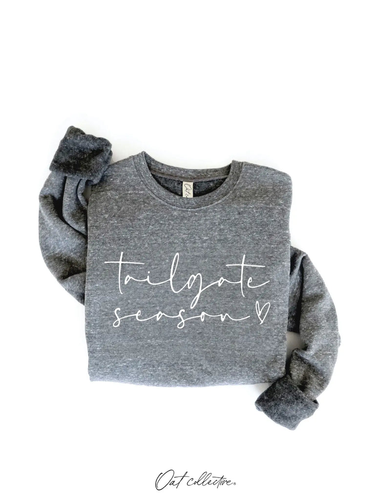 Dark grey “Tailgate Season” sweatshirt with cozy soft fabric