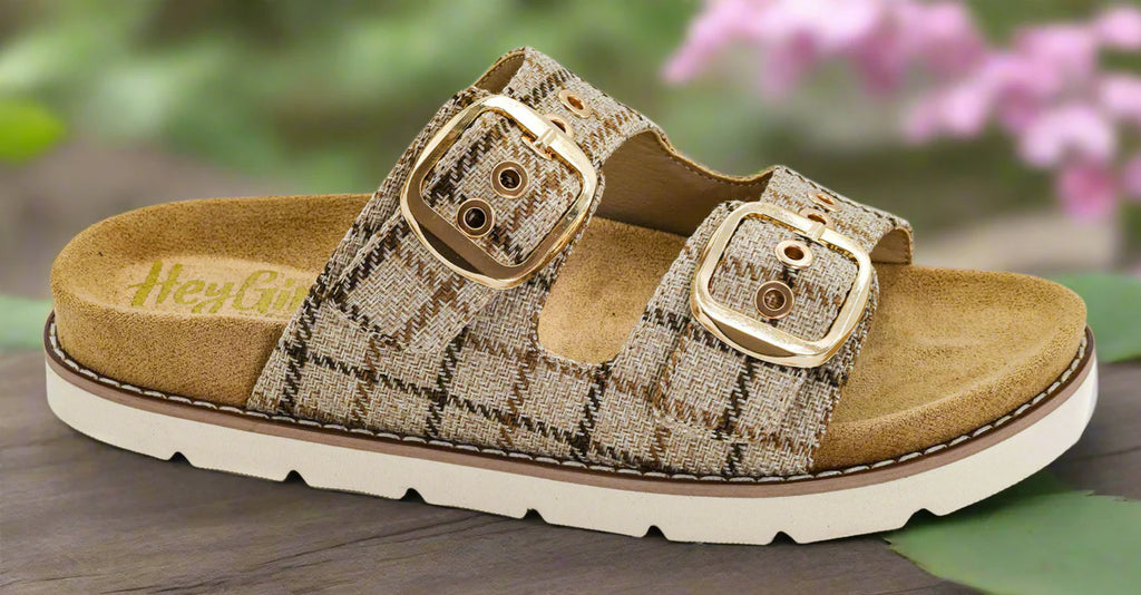 corkys fall sandals with gold buckle