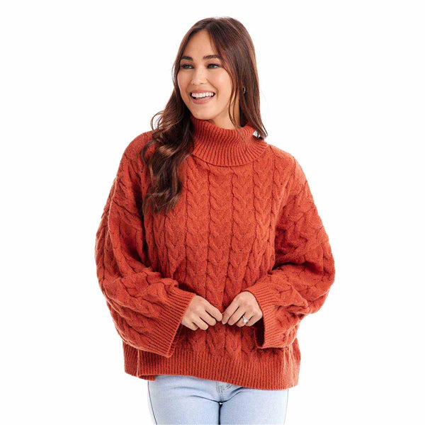 Mud Pie Rust Radley Cable Knit Sweater | Cornell's Country Store