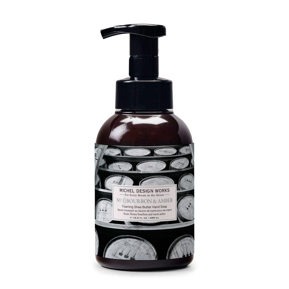 Michel Design Works Bourbon and Amber Foaming Hand Soap in black-and-white bottle