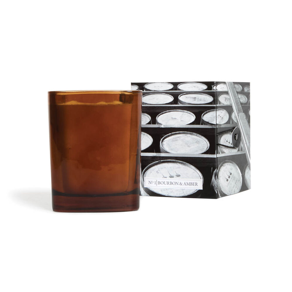 Amber glass Bourbon Candle with honey bourbon and amber fragrance notes