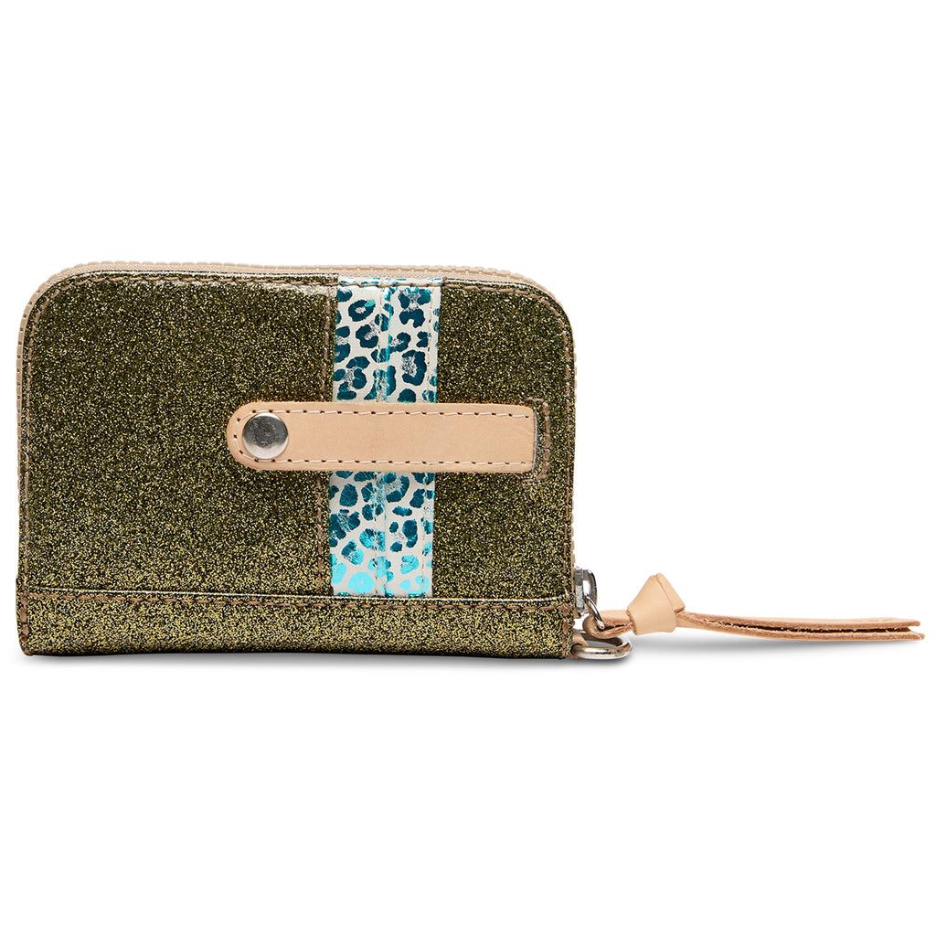 Consuela Oly Zippy Wallet in olive green glitter with zip closure