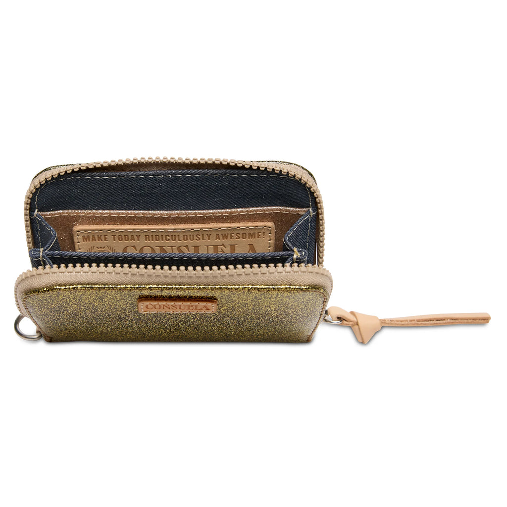 Consuela Oly Zippy Wallet in olive green glitter with zip closure