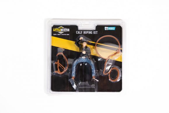 Little Buster Toys Calf Roping Kit with cowboy figurine, rope, and bridle accessories in packaging