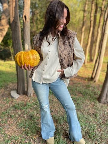 Quilted Brown Floral Zip Vest | Cornell's Country Store