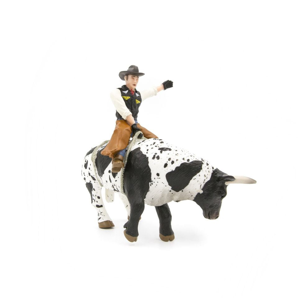 Little Buster Bucking Bull & Rider | Black & White Rodeo Toy Set