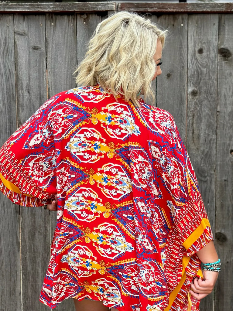 Mae Red Short Sleeve Kimono | Cornell's Country Store