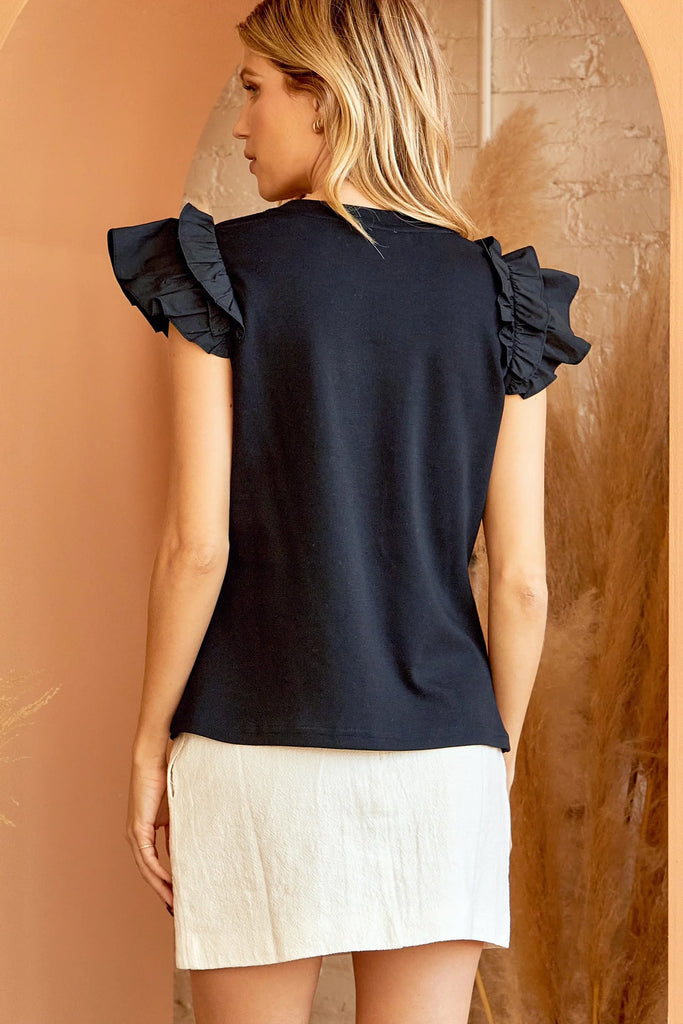 Black Ruffle Sleeve Top | Cornell's Country Store