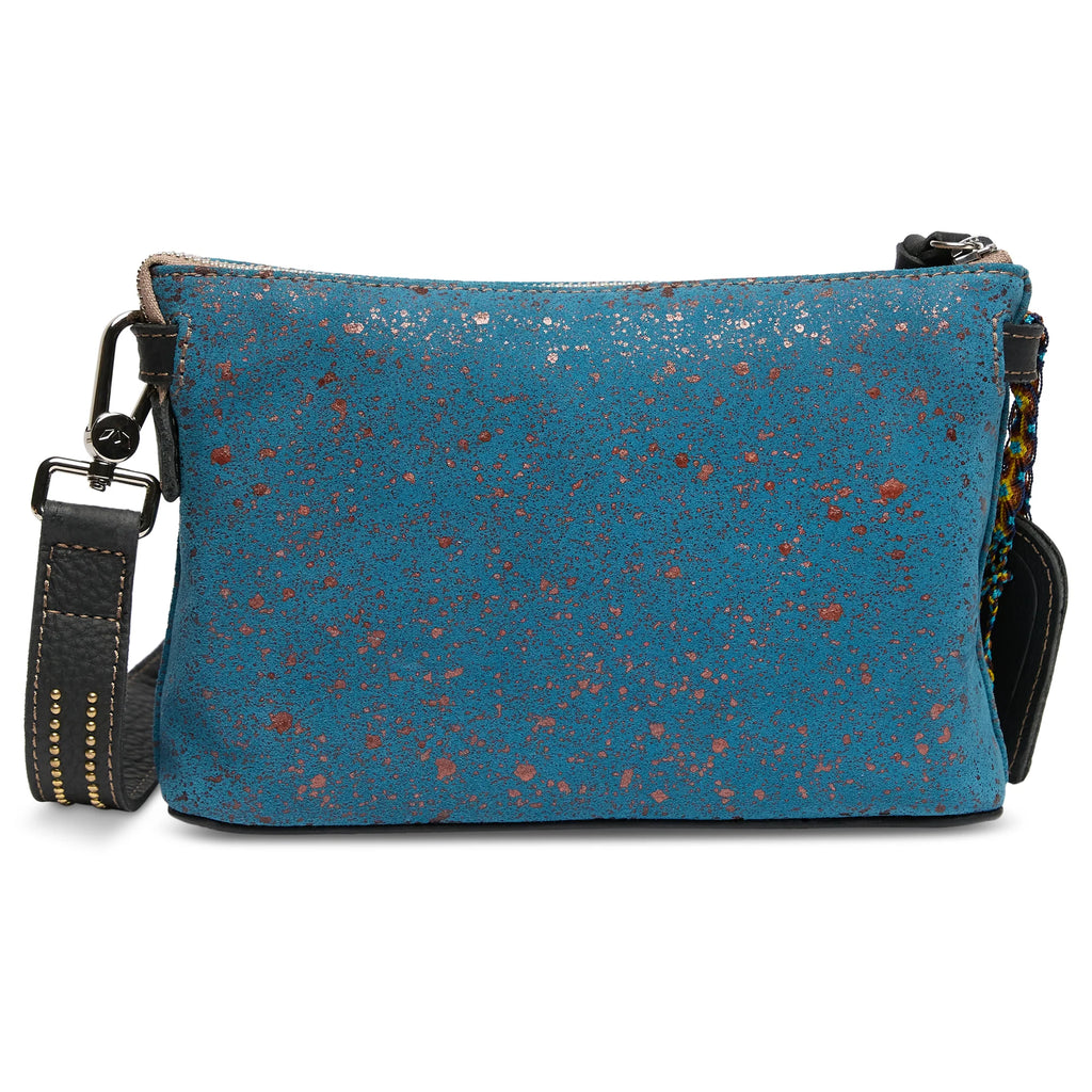 Consuela Nilo Midtown Crossbody in slate blue suede with bronze metallic flecks