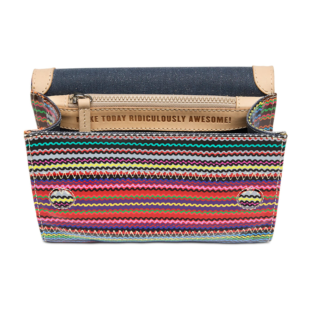“Consuela Reese On The Town Bag in bold Reese stripe pattern with 