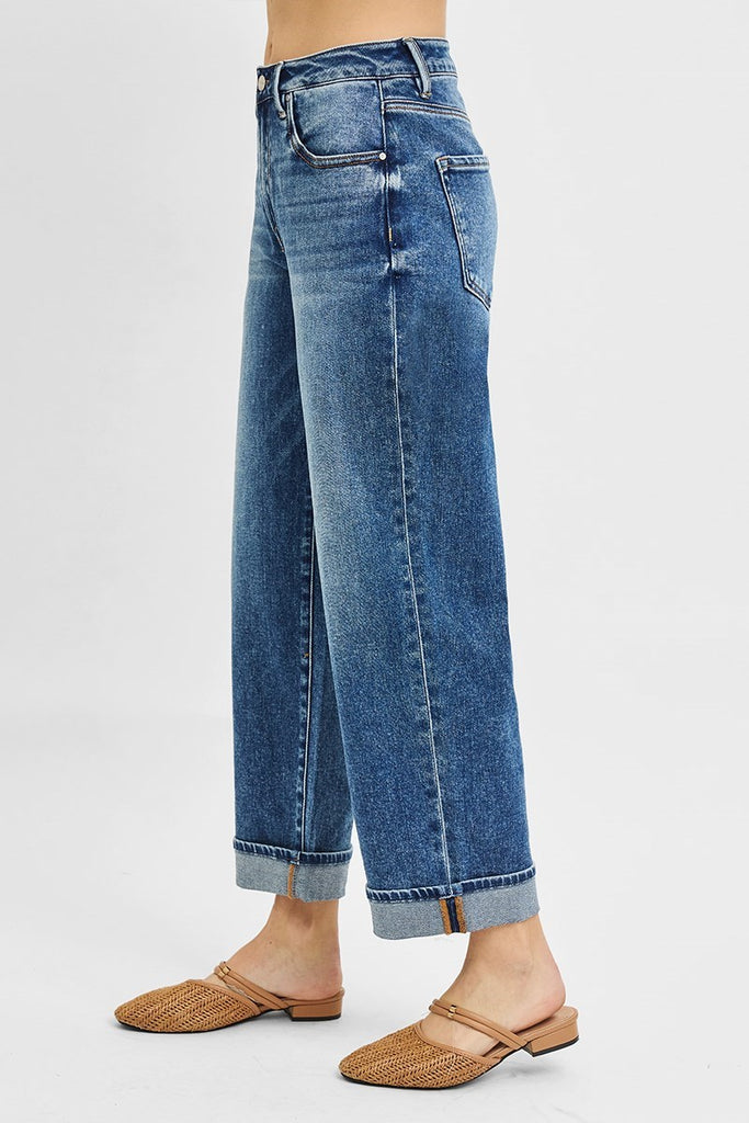 Plus size Risen ankle boyfriend jeans with stretch