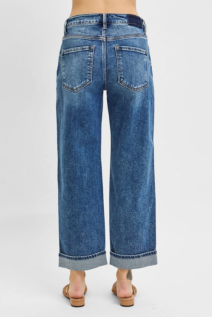 Back view of Risen Mid Rise Ankle Boyfriend Jeans