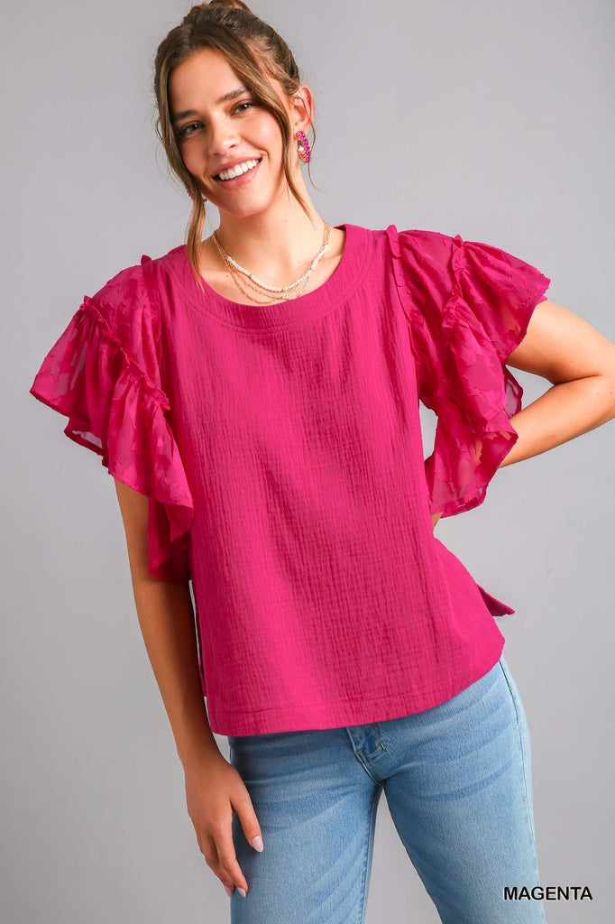 Magenta Ruffle Sleeve Blouse | Cornell's Country Store