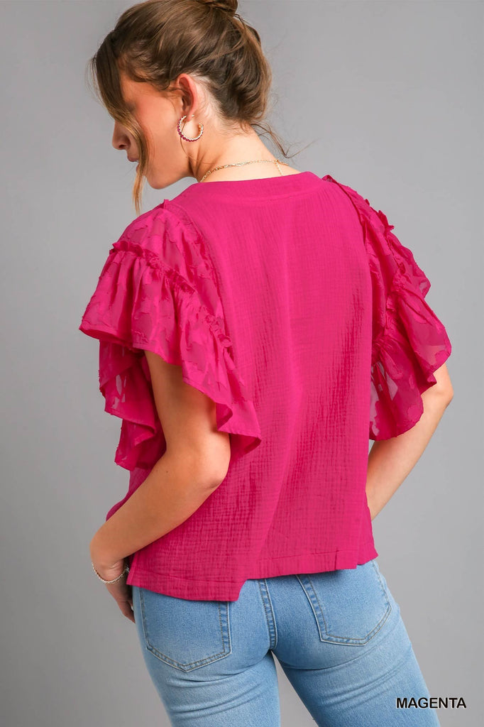Magenta Ruffle Sleeve Blouse | Cornell's Country Store