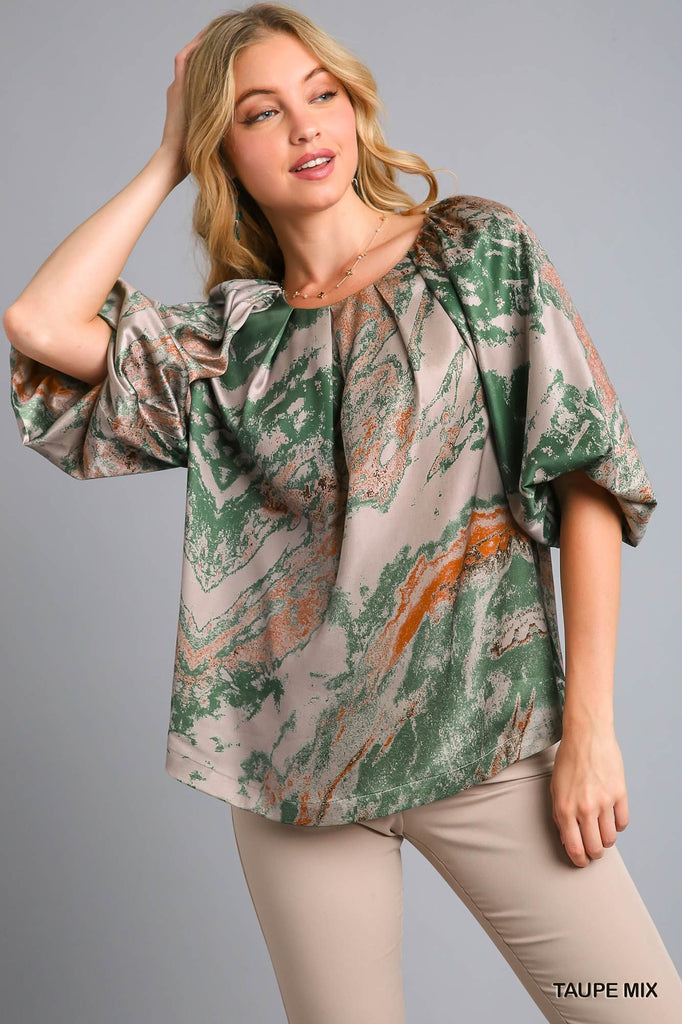 Satin Marble Balloon Sleeve Top | Cornell's Country Store