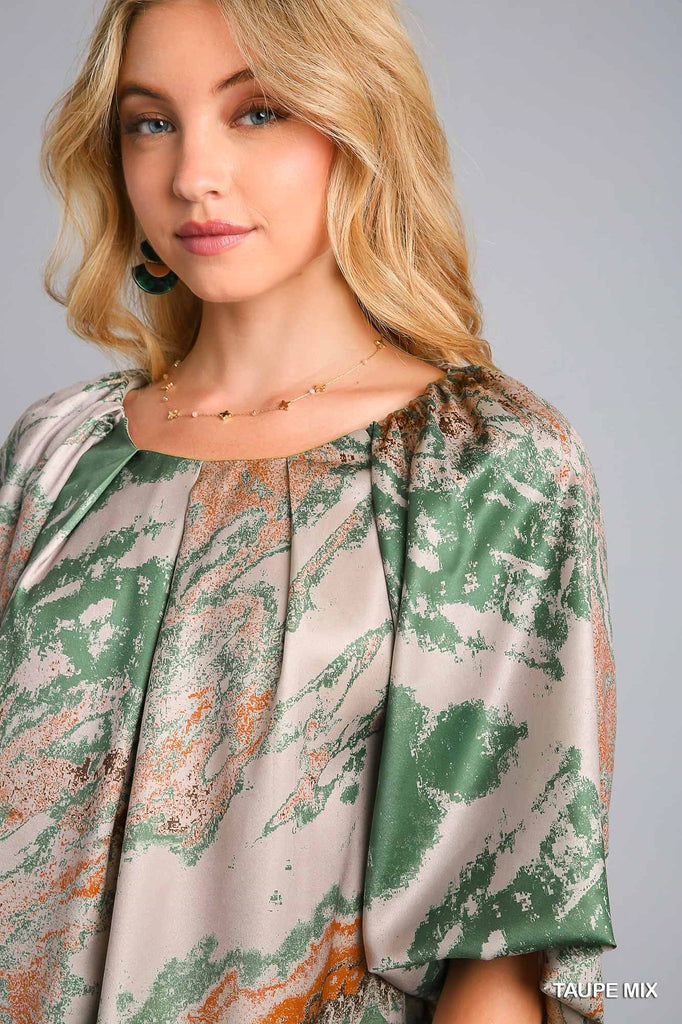 Satin Marble Balloon Sleeve Top | Cornell's Country Store