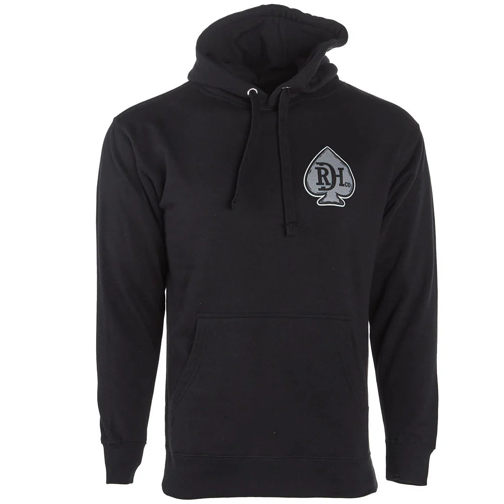 "Red Dirt Hat Co Hold ’Em black hoodie with spade logo front"