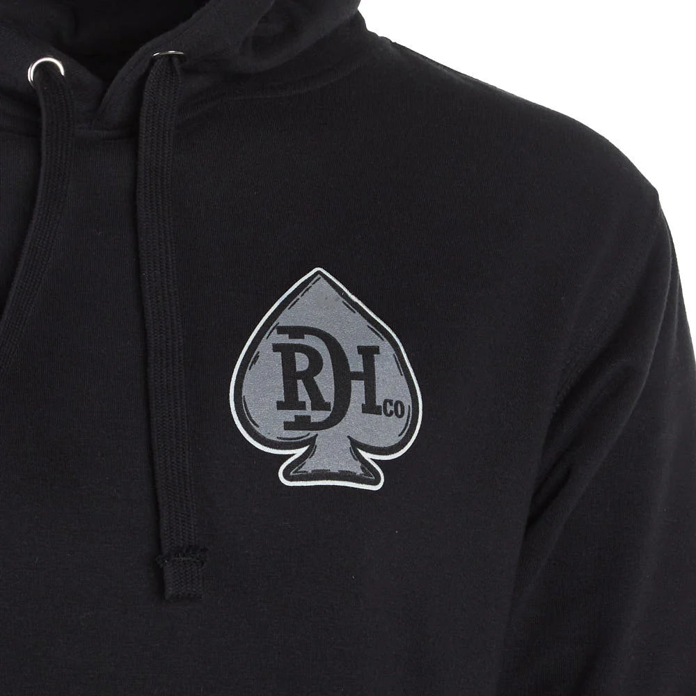 "Red Dirt Hat Co Hold ’Em black hoodie with spade logo front"