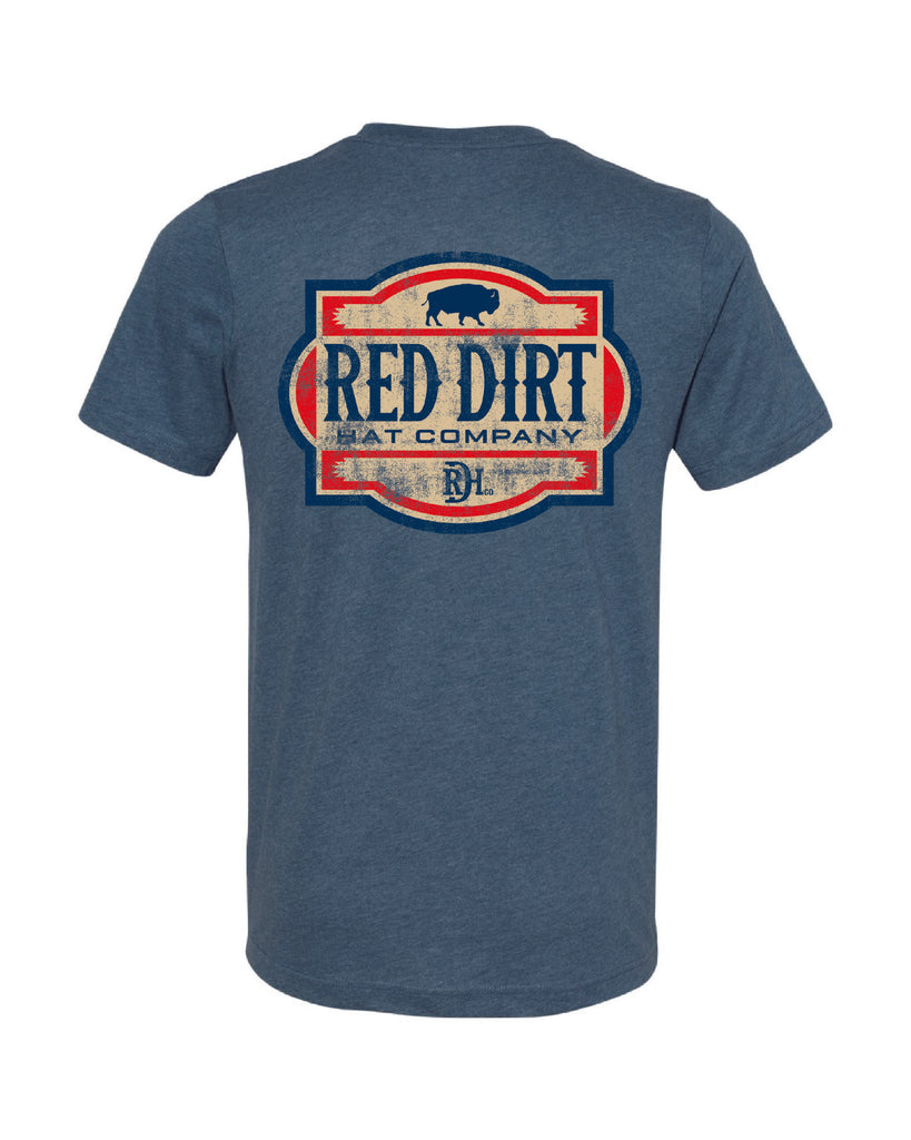 Red Dirt Hat Co. heather teal Vintage Aztec t-shirt with RDH front logo and bold back graphic