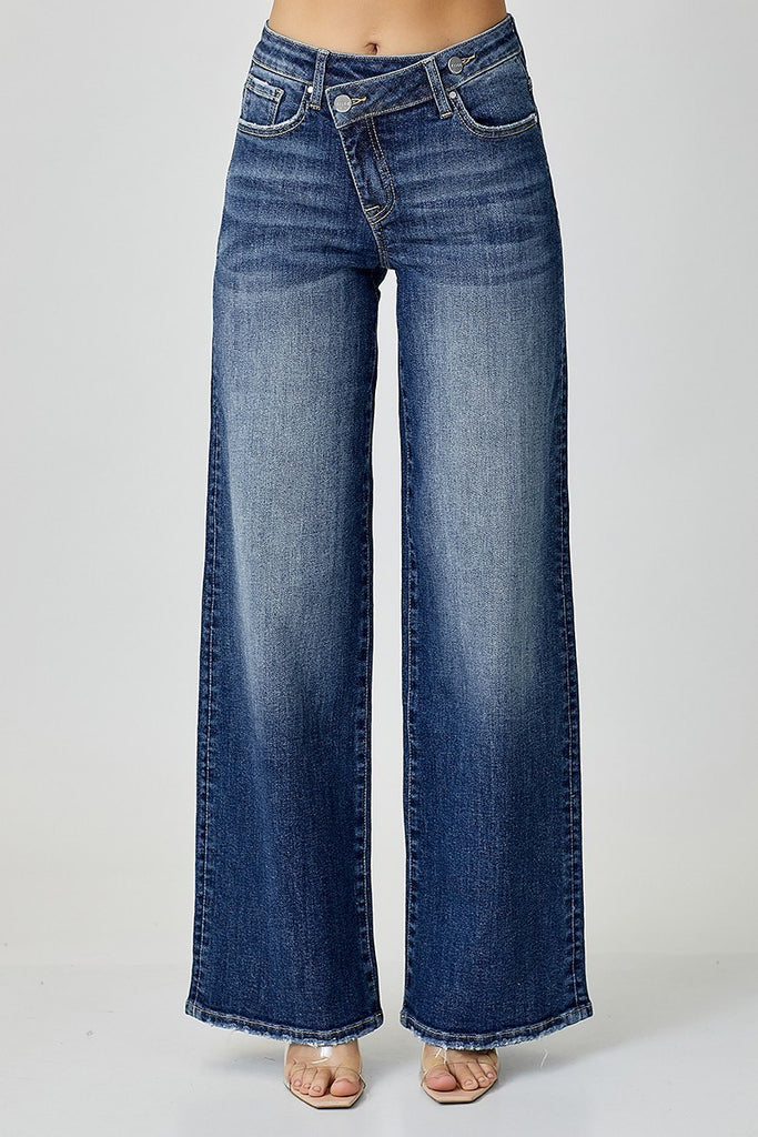 Risen Mid Rise Cross Over Wide Leg Jeans | Cornell's Country Store