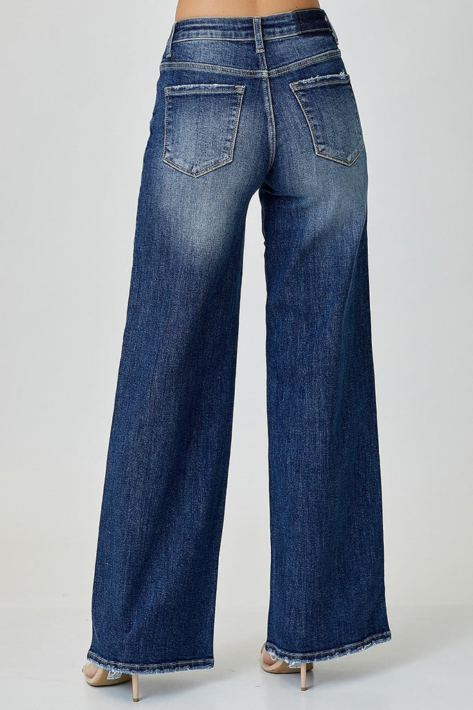 Risen Mid Rise Cross Over Wide Leg Jeans | Cornell's Country Store